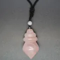 Handcrafted pink rose quartz conical pendant necklace with adjustable black braided rope - Rose Quartz