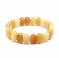 Vue détaillée de perles rectangulaires en pierre naturelle facettée dans les tons jaune chaud - 黄东陵玉