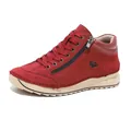 Red suede casual shoes for women featuring side zipper and handmade stitching details - Burgundy