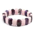 Vue détaillée des perles de quartz rose naturel et d'améthyste violette facettées sur bracelet - Améthyste+Quartz Rose
