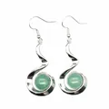 Elegant silver swirled drop earrings featuring round green natural stone beads - Aventurine Jade
