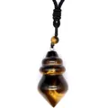 Natural tiger eye stone conical pendant necklace with black braided cord - Tiger's Eye
