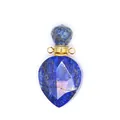 Macro view of a faceted lapis lazuli perfume bottle pendant with gold loops - Lapis Lazuli