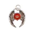 Detailed close-up of angel wings pendant featuring a vibrant red natural stone bead - Red Agate