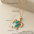 Elegante collar tortuga de acero inoxidable dorado con colgante de esmalte verde - 3*2,4 cm / Azul Lago (MA01-1)