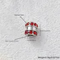 Edelstahlperle mit rotem Zirkon für DIY-Schmuck, Größe 0,6x0,65 cm - Gestreifte Zylinderperle (Z3-1) / Stahlfarbe Mit Rotem Zirkonia