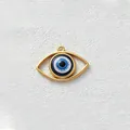 Eleganter vergoldeter Edelstahl-Anhänger Böser Blick mit blauem Motiv und Zirkon - Goldrahmen Blaues Auge Charm (D161-3)