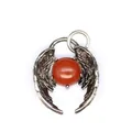 Detailed macro view of angel wing pendant featuring a round red natural stone bead center - Red Jasper