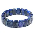 Close-up view of a natural blue lapis lazuli rectangular bead bracelet with pyrite flakes - Lapis Lazuli