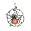 Macro detail of gothic spider web pendant with goldstone gemstone - Gold Sandstone