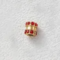 Goldene Edelstahl-Trommelperle mit roten Zirkonia-Steinen für die DIY-Schmuckherstellung - Gestreifte Zylinderperle (Z3-1) / Gold mit rotem Zirkonia