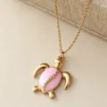 Collar con colgante de tortuga de acero inoxidable dorado con esmalte rosa - 3*2,4 cm / Rosa (MA01-3)