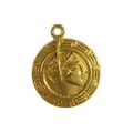 Detailed view of gold-plated Roman head pendant with Greek key border pattern - Medusa Head Greek Key Style (HY-988)