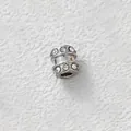 Zylindrische Edelstahlperle mit klaren Zirkonia-Einlagen für DIY-Schmuckherstellung - Zylinderperle (Z3-2) / Stahl mit klarem Zirkonia