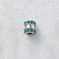 Premium stainless steel spacer bead with inlaid green zircon for DIY jewelry making - Double Layer Ring Bead (Z3-3) / Steel with Green Zirconia