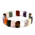Detailed view of faceted multicolored natural stone hand row bracelet with tiger eye - Rainbow