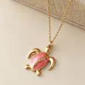 Elegant gold-plated stainless steel turtle pendant necklace featuring pink enamel shell - 3*2.4 cm / Rose Pink (MA01-5)