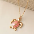 Stainless steel gold sea turtle pendant necklace with pink enamel for summer beach style - 3*2.4 cm / Nude Pink (MA01-6)