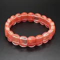 High-quality detail of natural faceted strawberry quartz tablet bracelet for women - Watermelon red