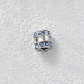 Silver-toned stainless steel charm bead with sparkling blue cubic zirconia stones - Cylinder Bead (Z3-4) / Steel Color With Sky Blue Zirconia