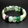 Close-up of multi-colored fluorite crystal hand row bracelet with square cut stones - Colorful Fluorite