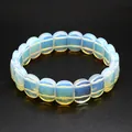 Elegant iridescent opalite stone rectangular bead elastic hand plate bracelet for women - Opal