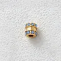 Golden stainless steel spacer bead with light blue zircon stones for DIY jewelry - Cylinder Bead (Z3-4) / Gold with Sky Blue Zirconia