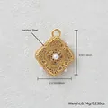 Pendente quadrato in acciaio inossidabile placcato oro filigranato con perle - Etichetta Quadrata Perla Barocca (D197) / 3x2.5cm