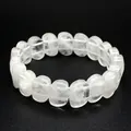 Macro view showing the natural texture of clear white quartz sliced bead bracelet - White Crystal