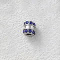 Silver stainless steel bead with inlaid dark blue round zircons for DIY jewelry projects - Grooved Cylinder Bead (Z3-5) / Steel Color With Dark Blue Zirconia