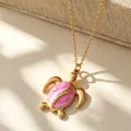 Gold-plated stainless steel ocean turtle necklace with pink enamel shell pendant - 3*2.4 cm / Dark Pink (MA01-8)
