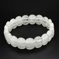 Translucent natural white crystal hand plaque bracelet for women on black background - White Crystal