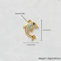 Detailed stainless steel gold-plated dolphin pendant charm featuring blue and white zircon inlay - 2.2x1.6cm / Blue Dolphin