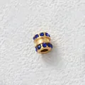 Gold plated stainless steel bead with blue cubic zirconia for DIY jewelry making - Grooved Cylinder Bead (Z3-5) / Gold With Dark Blue Zirconia