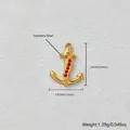 Gold plated stainless steel anchor pendant with red zircon stones for DIY jewelry - Red Rhinestone Anchor (D153-1)