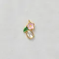 Gold-plated stainless steel flower and leaf pendant with oval zircon for DIY jewelry - Pendant Only (Without Chain) / Pink Flower Green Leaf Style (D158-2)