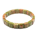 Detailed view of natural square unakite stone beaded stretch bracelet for men and women - Unakite
