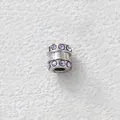 Polished stainless steel cylinder charm bead inlaid with two rows of purple zircon - Cylindrical Purple Zirconia Bead (Z3-6) / Steel Color (with Purple Zirconia)
