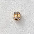 Golden stainless steel cylinder bead with clear zircon inlay for DIY jewelry making - Cylindrical White Zirconia Bead (Z3-6) / Gold Plated (Clear Zirconia)