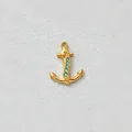 Gold-plated stainless steel anchor pendant with turquoise zircon inlay for DIY jewelry - Light Blue Rhinestone Anchor (D153-3)