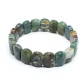 Elegant natural moss agate stretch bracelet featuring polished faceted rectangular beads - India Agate