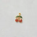 Gold-plated cherry pendant with red cubic zirconia and green leaves for DIY jewelry making. - Pendant Only (Without Chain) / Red Pave Cherry Style (D198-1)
