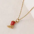 Collar de acero inoxidable chapado en oro con colgante de bota de vaquero de esmalte rojo - Estilo de Collar de Bota de Vaquero Rojo (NAP01-1) / Collar (Con Cadena) 13x11mm / Rojo