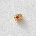 Golden stainless steel through-hole bead with red zircon inlay for DIY jewelry - Drum Shaped Vertical Stripe Red Zirconia Bead (Z1-1) / Gold Color (with Red Zirconia)