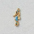 Gold plated stainless steel seahorse pendant charm with blue zircon for DIY jewelry making - 2.45x1cm / Deep Blue Seahorse