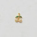 Gold-plated stainless steel cherry pendant with sparkling zirconia and green leaves. - Pendant Only (Without Chain) / White Pave Cherry Style (D198-2)