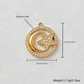 Ciondolo stella e luna in acciaio inossidabile dorato con zirconi brillanti per gioielli DIY - Ciondolo Anello Luna Stella (D184-1) / 2.9x2.6cm