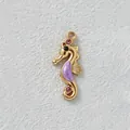 Gold-plated stainless steel seahorse charm with purple inlay and cubic zirconia - 2.45x1cm / Purple Seahorse