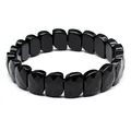 High-gloss faceted black obsidian rectangular stone hand-row bracelet jewelry - Obsidian