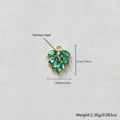 Gold-plated stainless steel green leaf pendant with zircon inlay, size 2cm x 1.6cm. - Pendant Only (Without Chain) / Green Marquise Leaf Style (D175-1)